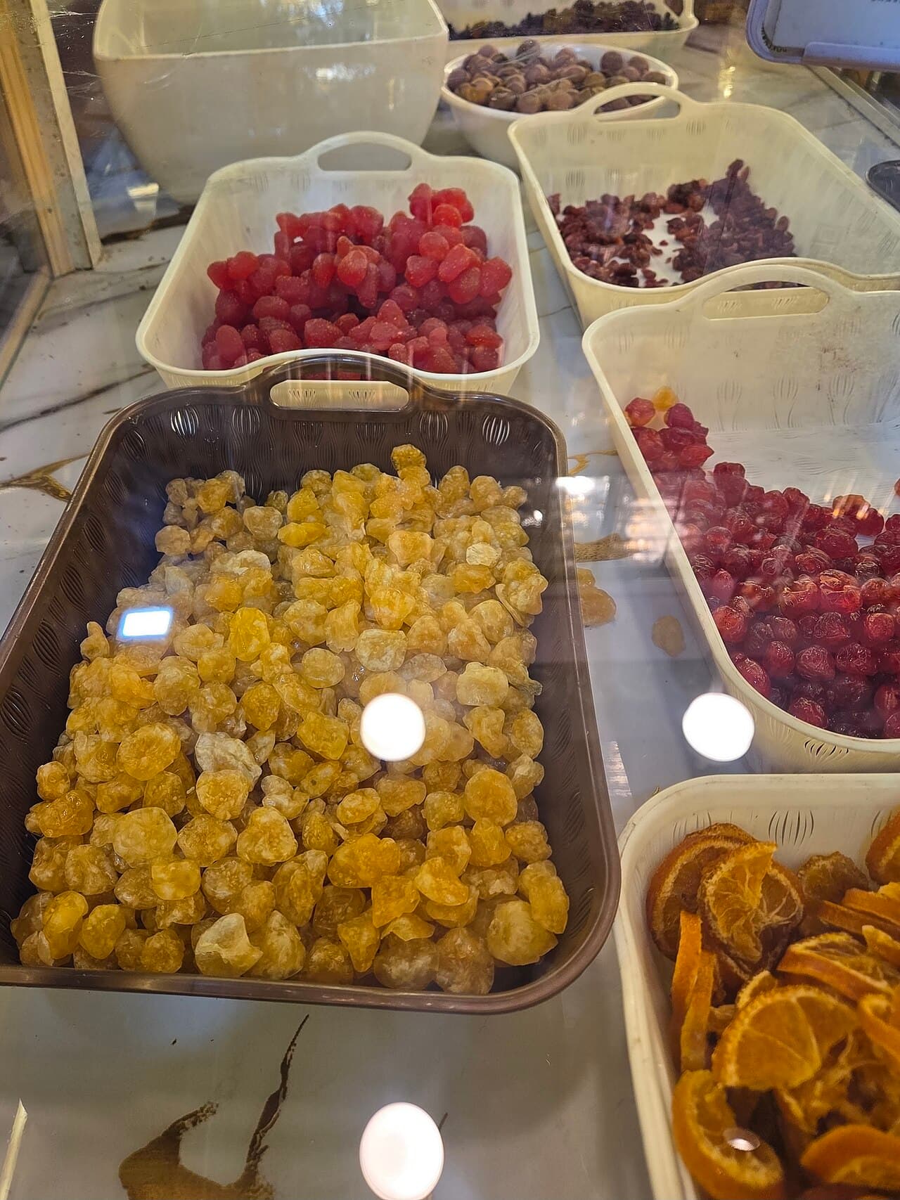 Dried fruits and nuts on display at a Srinagar market