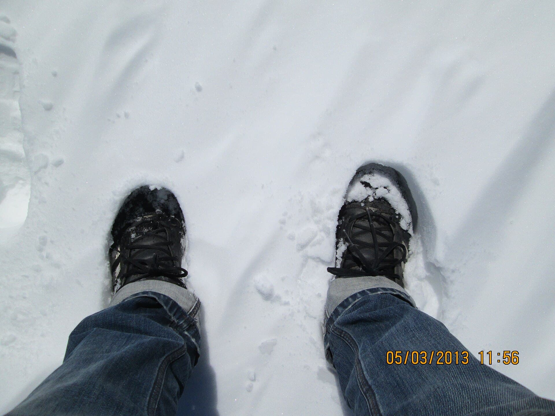 Footprints across a snow-covered slope in Gulmarg